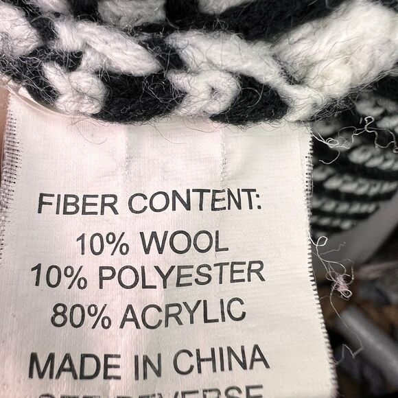 Mechant Black White Chunky Knit Sweater Tunic Armholes Pockets Drawstring OSFM - Picture 8 of 10